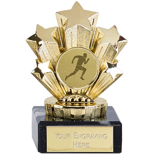 Gold Star Male Running Trophy On Marble Base 9.5cm (3.75")